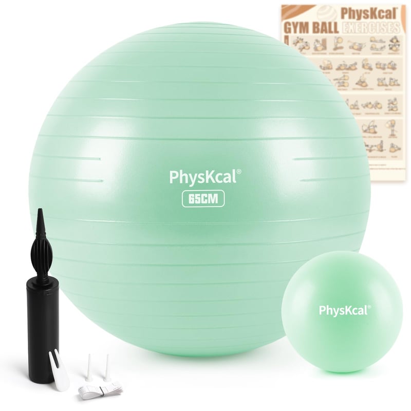 Set Minge de Gimnastică PhysKcal 65 cm, Minge Ergonomică pentru Birou, Turcoaz Deschis