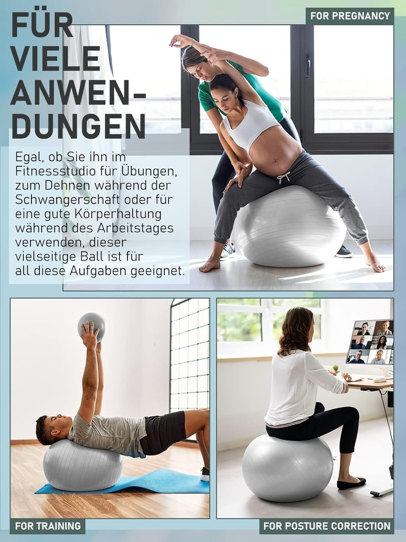 PhysKcal 65cm szürke torna labda + 23cm pilates labda szett, anti-burst, csúszásmentes egyensúly labda