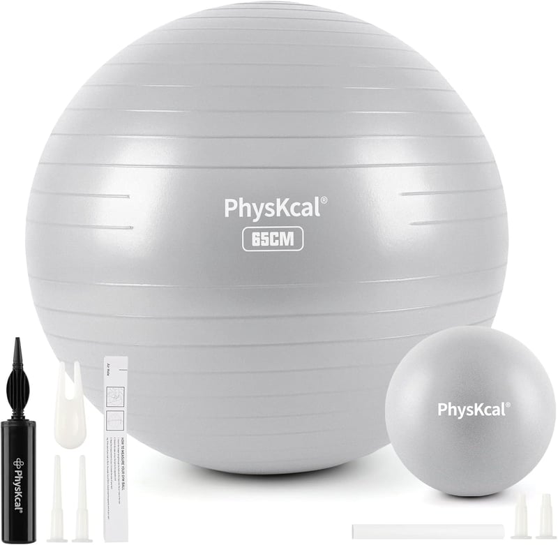 PhysKcal 65cm szürke torna labda + 23cm pilates labda szett, anti-burst, csúszásmentes egyensúly labda