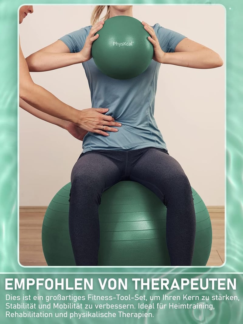 PhysKcal Fitness labda és Pilates labda szett 48-55 cm csúszásmentes ülőlabda jóga tornához irodába világoskék PVC edzőlabda