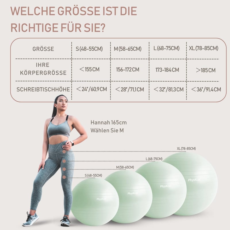 PhysKcal Fitness labda és Pilates labda szett 48-55 cm csúszásmentes ülőlabda jóga tornához irodába világoskék PVC edzőlabda