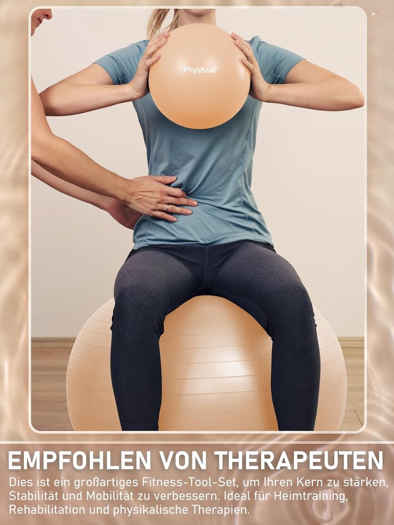 PhysKcal Fitness Labda és Pilates Labda Szett (48-55cm) - Csúszásmentes Ülőlabda Jógához, Tornához, Irodába - Világoskék PVC
