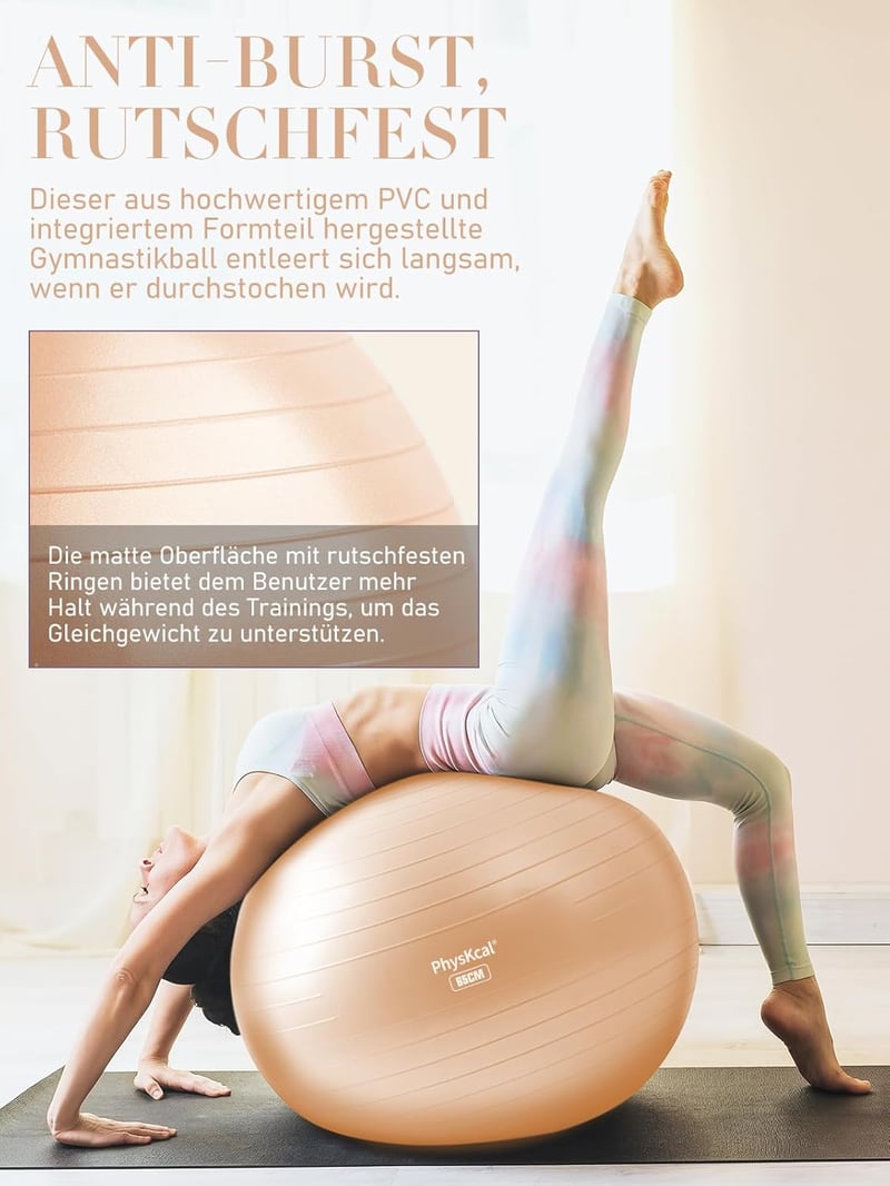 PhysKcal Fitness Labda és Pilates Labda Szett (48-55cm) - Csúszásmentes Ülőlabda Jógához, Tornához, Irodába - Világoskék PVC