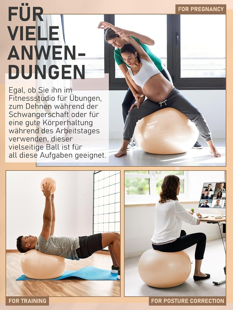 PhysKcal Fitness Labda és Pilates Labda Szett (48-55cm) - Csúszásmentes Ülőlabda Jógához, Tornához, Irodába - Világoskék PVC