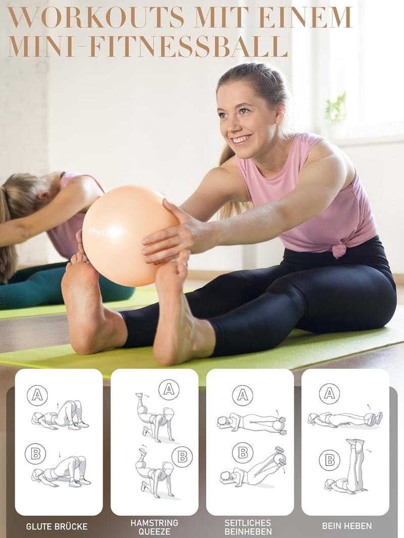 PhysKcal Fitness Labda és Pilates Labda Szett (48-55cm) - Csúszásmentes Ülőlabda Jógához, Tornához, Irodába - Világoskék PVC