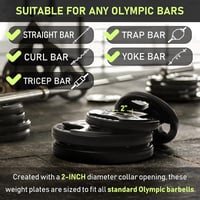 PhysKcal olimpiai súlylemez gumibevonattal 2'' nyílás Tri-Grip fekete pár erősítéshez 3