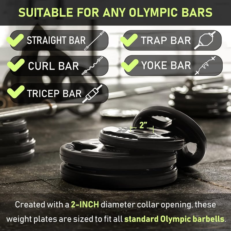 PhysKcal olimpiai súlylemez gumibevonattal 2'' nyílás Tri-Grip fekete pár erősítéshez