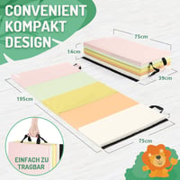 PhysKcal Összecsukható Tornaszőnyeg 195x75x3 cm Hordozófüllel, Fitness Matrac Gyerekeknek és Felnőtteknek, Macaron Színű 5