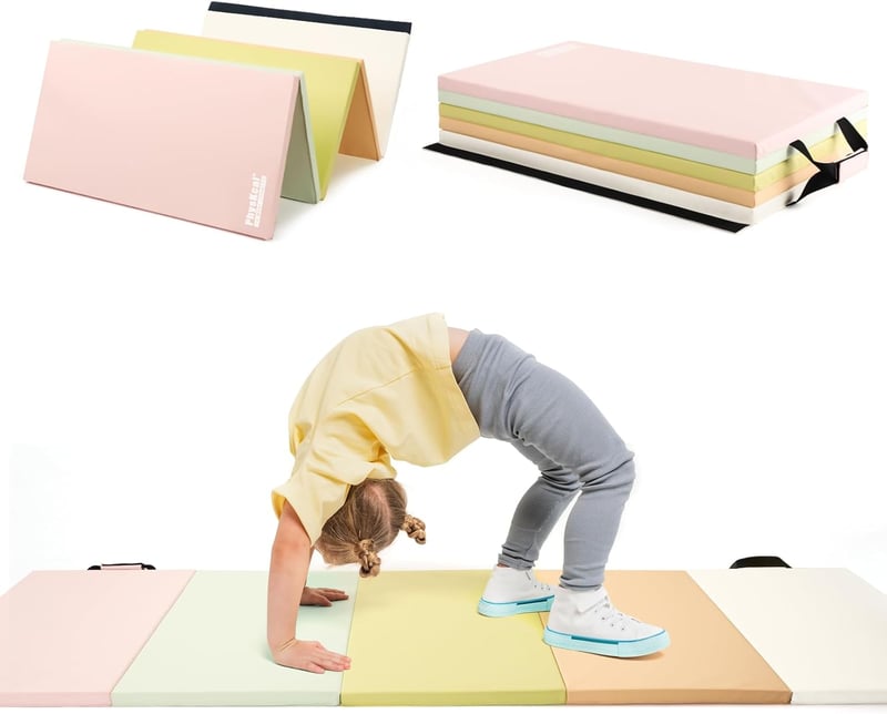 PhysKcal Összecsukható Tornaszőnyeg 195x75x3 cm Hordozófüllel, Fitness Matrac Gyerekeknek és Felnőtteknek, Macaron Színű