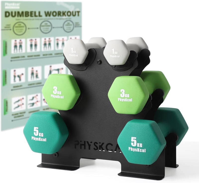PhysKcal Súlyzó Szett Tárolóállvánnyal Otthoni Edzéshez és Fitnesz Edzéshez