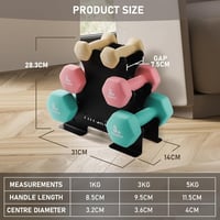 PhysKcal Súlyzókészlet 18kg - Neoprén Kézi Súlyzók Állvánnyal (2x1kg, 2x3kg, 2x5kg) Otthoni Edzéshez, Kezdőknek és Haladóknak 6