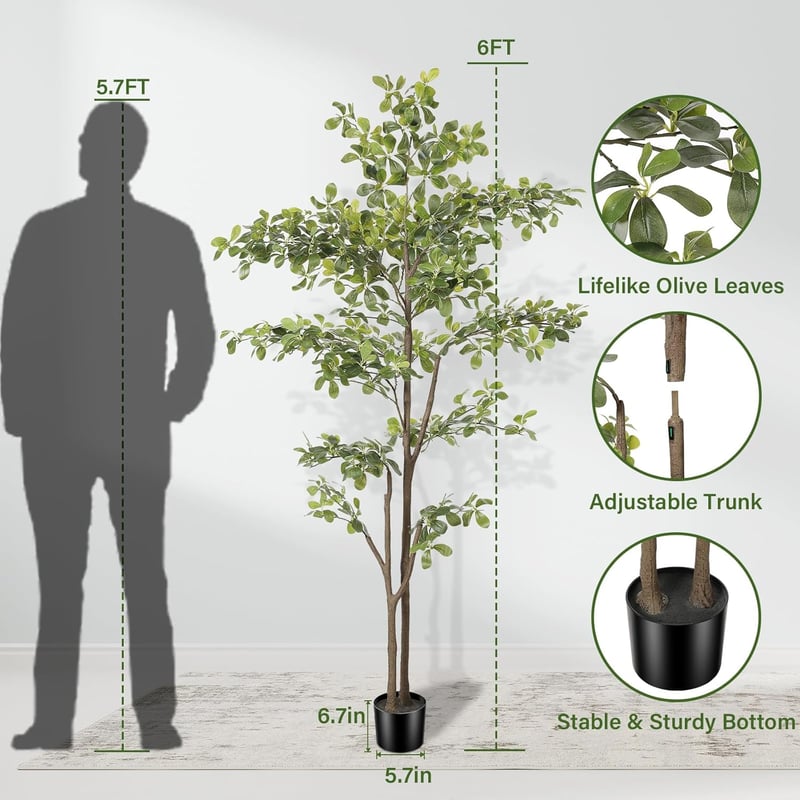 PHYTREE 180cm Műolajfa Természetes Törzzsel Valódi Levelekkel Lakásdekoráció