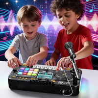 Detský DJ pult Piashow s mikrofónom, prenosný DJ mixážny pult, Bluetooth, 100+ zvukových efektov, svetelné efekty, pre začínajúcich DJ-ov, pre chlapcov a dievčatá od 3 do 12 rokov 2