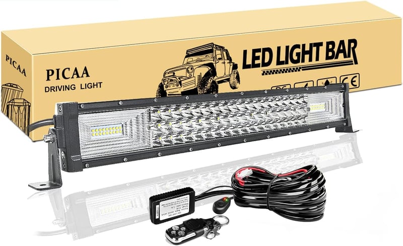PICAA LED Fényhíd 22" 270W - Távirányítós Kiegészítő Fényszóró Terepjáróhoz, Munkagéphez, Traktorhoz, ATV-hez, 12V, Három Soros