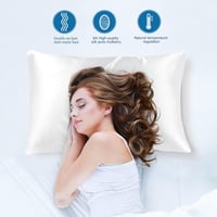 PiccoCasa 100% Selyem Párnahuzat 22 Momme Eperfa Selyemből Hajápolás Bőrápolás Cipzárral Fehér 40x60 cm Ajándékdobozzal 5