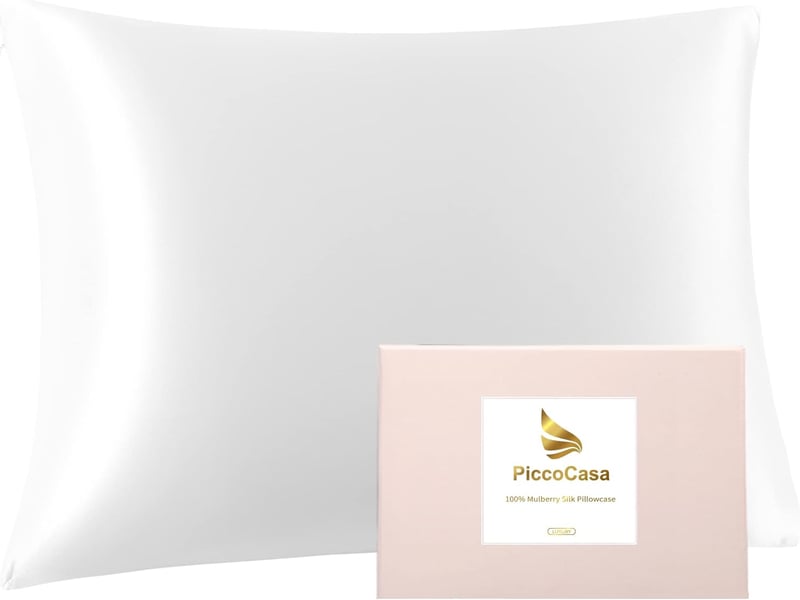 PiccoCasa 100% Selyem Párnahuzat 22 Momme Eperfa Selyemből Hajápolás Bőrápolás Cipzárral Fehér 40x60 cm Ajándékdobozzal