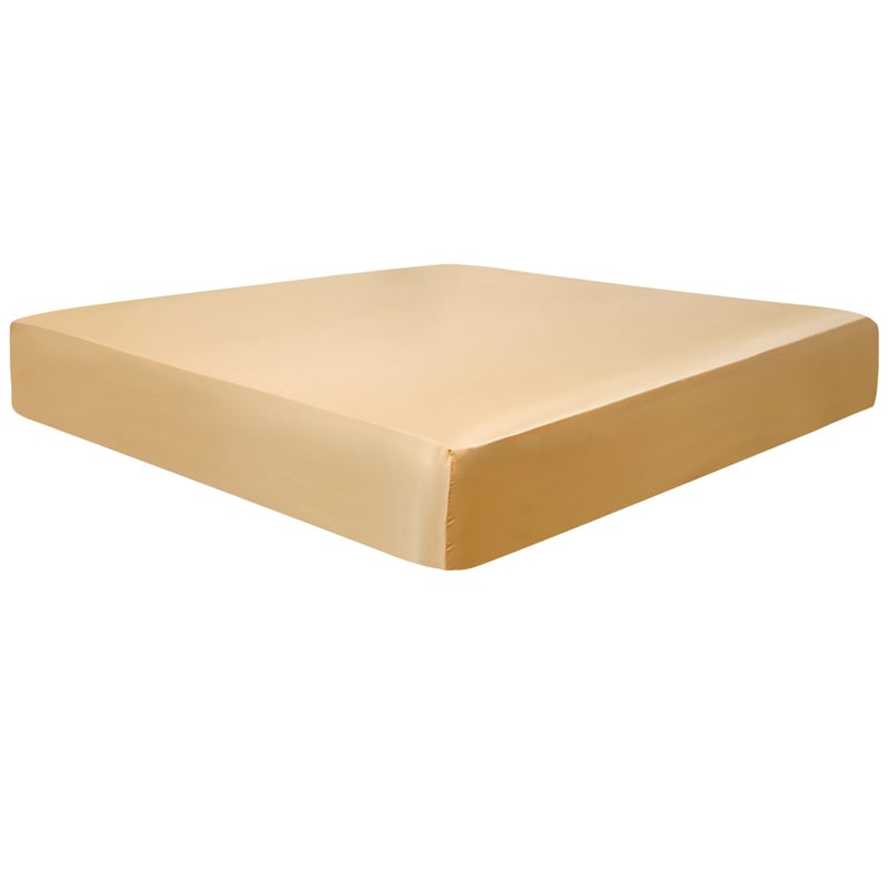 Saténová napínacia plachta PiccoCasa, pre výšku matraca do 35 cm – zlatá – 200x200 cm
