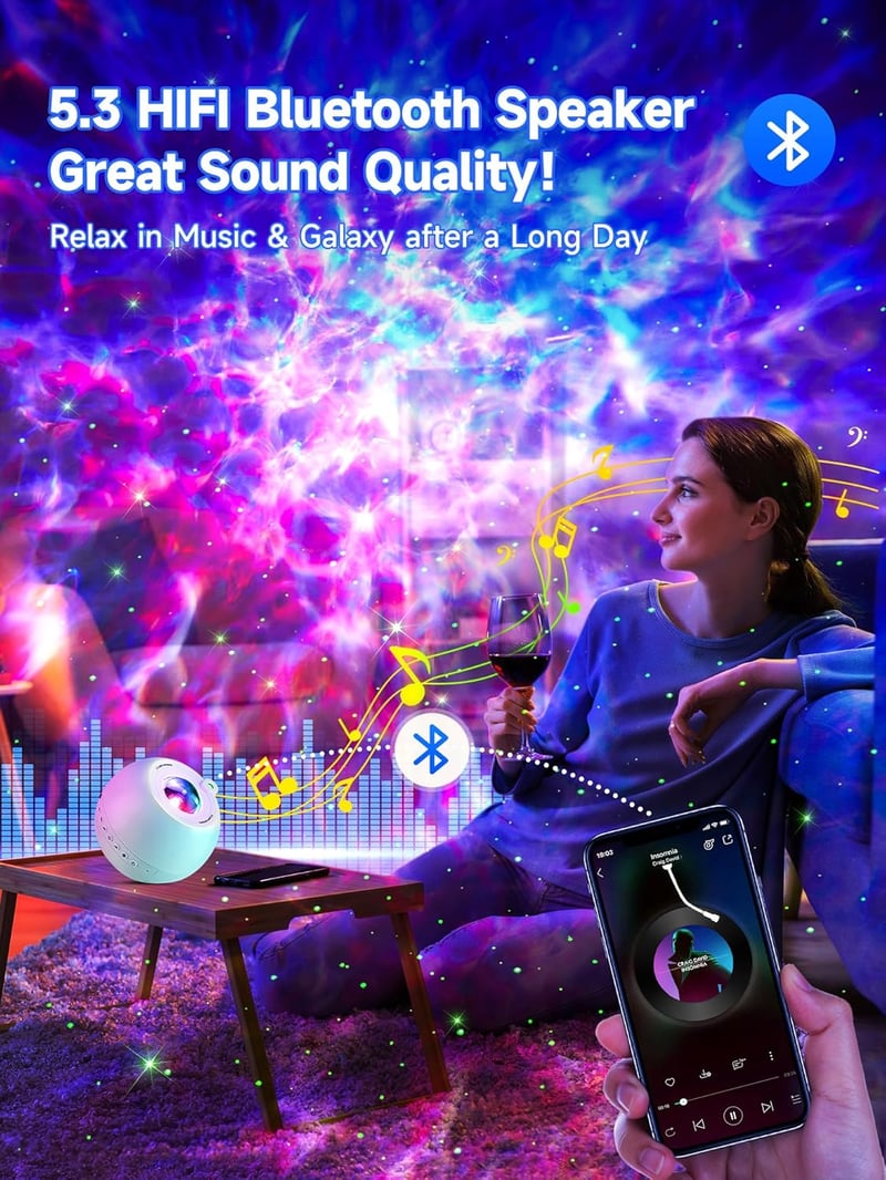 PIKOY Csillagos Égbolt Projektor 15 Szín 15 Zene Bluetooth Éjjeli Fény Távirányító Timer Funkció Aurora Lámpa Szoba Dekoráció