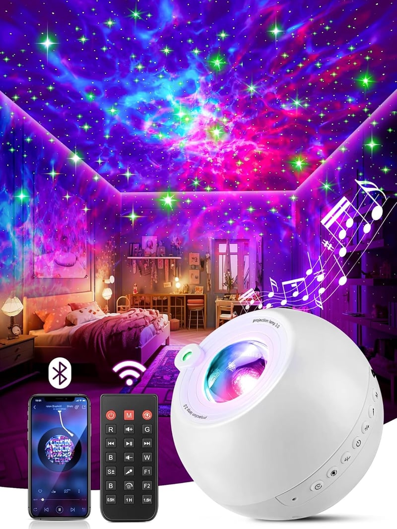 PIKOY Csillagos Égbolt Projektor 15 Szín 15 Zene Bluetooth Éjjeli Fény Távirányító Timer Funkció Aurora Lámpa Szoba Dekoráció