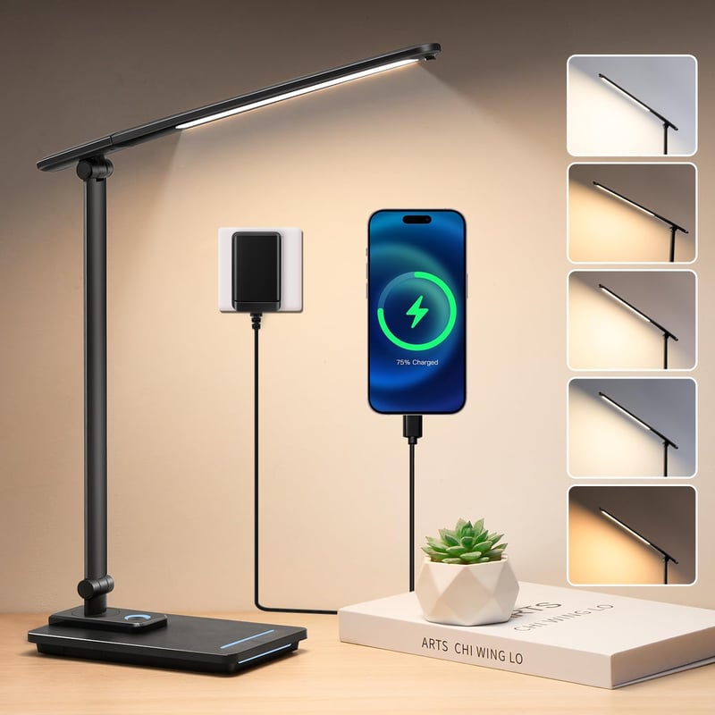 PIKOY LED asztali lámpa gyerekeknek, 5 szín, 15 fényerő, USB töltés, érintésvezérlés
