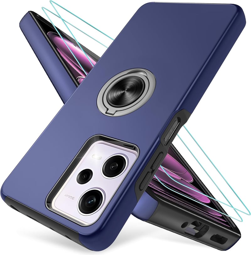 Pilaru Xiaomi Redmi Note 12 Pro 5G / Poco X5 Pro 5G Tok 360° Forgatható Mágneses Állvánnyal és 2 Képernyővédő Fóliával - Kék TPU+PC Védőtok