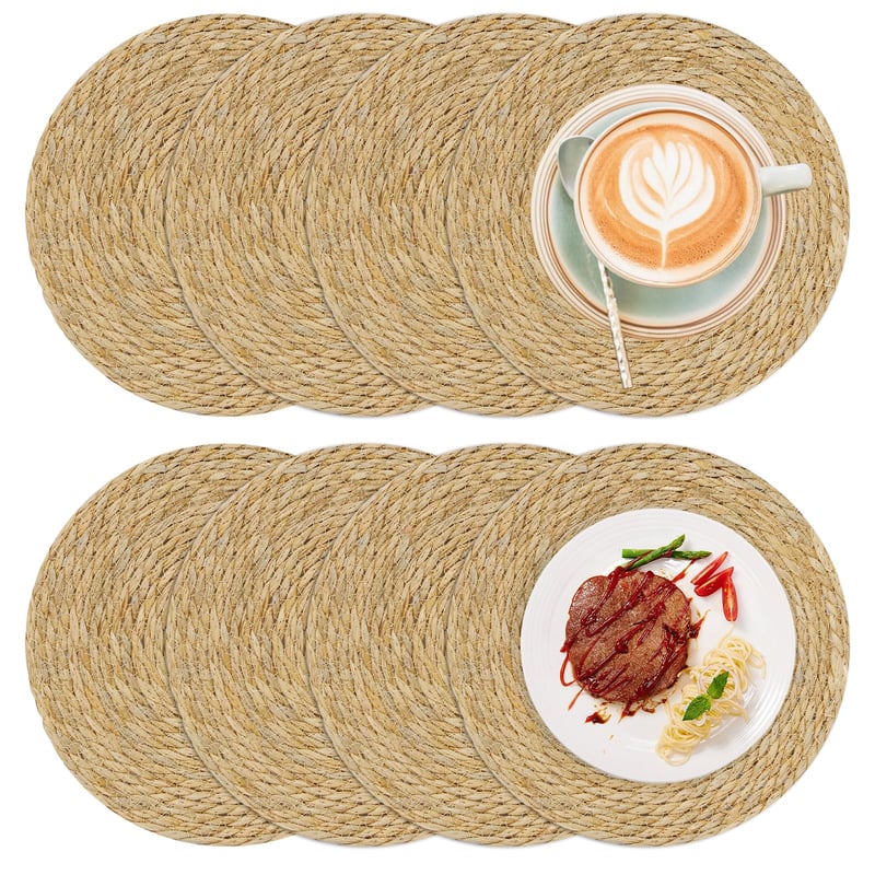 Pilikoll 8 ks okrúhlych prestieraní z trstiny, 30 cm, pletené, umývateľné, mäkké prestieranie na jedálenský stôl, kuchyňa, boho dekorácia