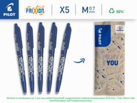 Sada vymazateľných gélových pier Pilot FriXion Ball 0,7 – 5 ks, modrá, šírka stopy 0,4 mm, termosenzitívny atrament, vymeniteľná náplň 2