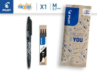 PILOT FriXion Ball 0.7 vymazateľné gélové pero + 3 náhradné náplne – plniteľné, vyrobené z recyklovaného plastu – čierne – stredný hrot 2
