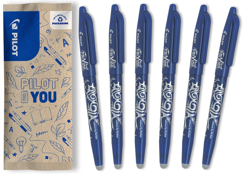 Set 6 pixuri cu gel retractabile și ștergabile Pilot FriXion Ball, Albastru