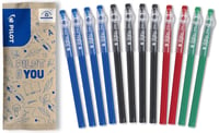 Sada 12 vymazateľných gélových pier PILOT FriXion Ball Stick – 4 modré, 4 čierne, 2 červené, 2 zelené – stredný hrot – do školského peračníka 1