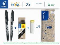Sada vymazateľných gélových pier Pilot FriXion Ball – 2 ks čiernych pier + 6 ks náplní + 1 guma, 0,7 mm, stredný hrot, recyklovaný plast 2