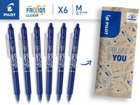 Gumovateľné gélové pero Pilot FriXion Clicker 0,7 mm s mechanizmom stláčania, modré, balenie 6 ks, plniteľné, stredný hrot 2