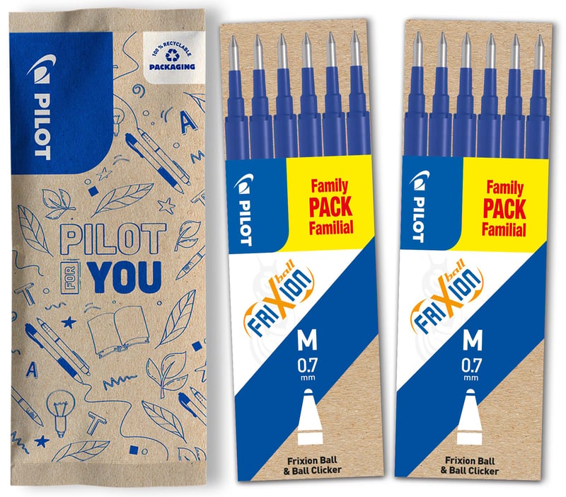 Náplň PILOT FriXion 0,7 mm, modrá, 12 ks (2x6 ks), pre perá FriXion Ball a Clicker, stredný hrot, gumovateľný gélový atrament