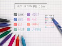 Set pixuri cu gel retractabile și ștergătoare PILOT FriXion Point 0.5 – 5 bucăți (2x Negru, 1x Albastru/Roșu/Verde) – Mecanism retractabil, Reîncărcabil, Vârf fin 5