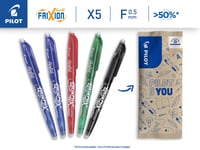 Set pixuri cu gel retractabile și ștergătoare PILOT FriXion Point 0.5 – 5 bucăți (2x Negru, 1x Albastru/Roșu/Verde) – Mecanism retractabil, Reîncărcabil, Vârf fin 2