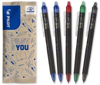 Sada vymazateľných gélových pier Pilot FriXion Point Clicker, 5 ks – 0,5 mm – 2 modré, 1 čierne, 1 červené, 1 zelené – tenký hrot, plniteľné 1