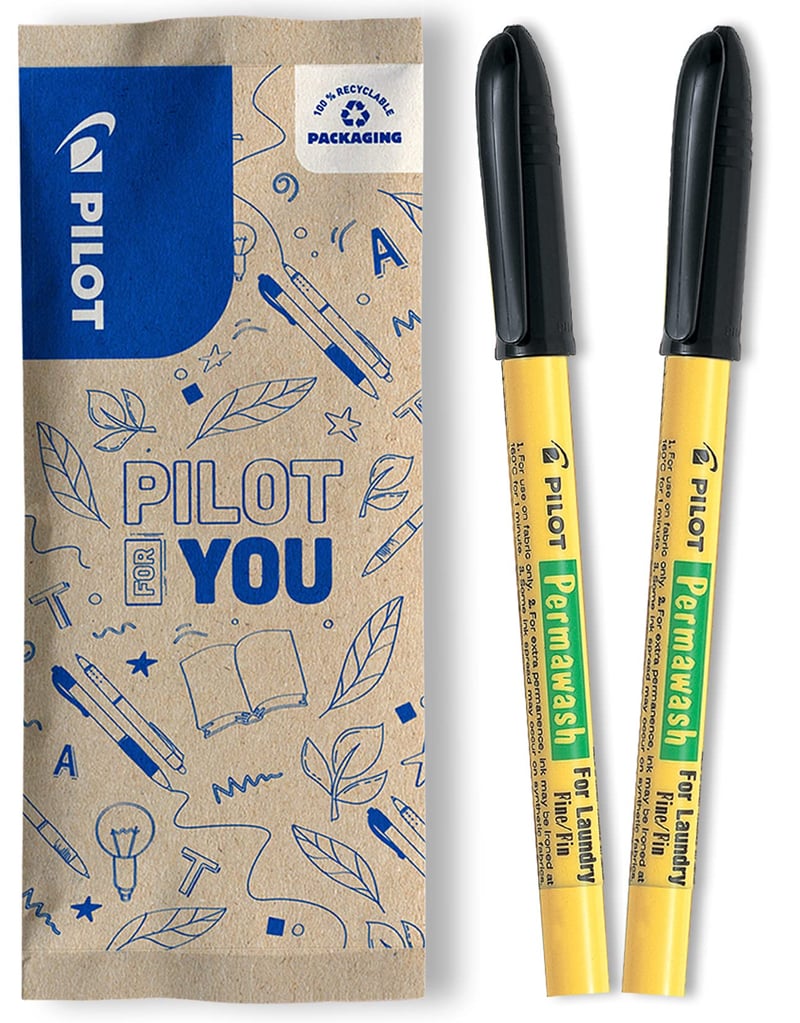 Sada textilných popisovačov PILOT Permawash, 2 ks, čierne, tenký hrot, odolné voči praniu