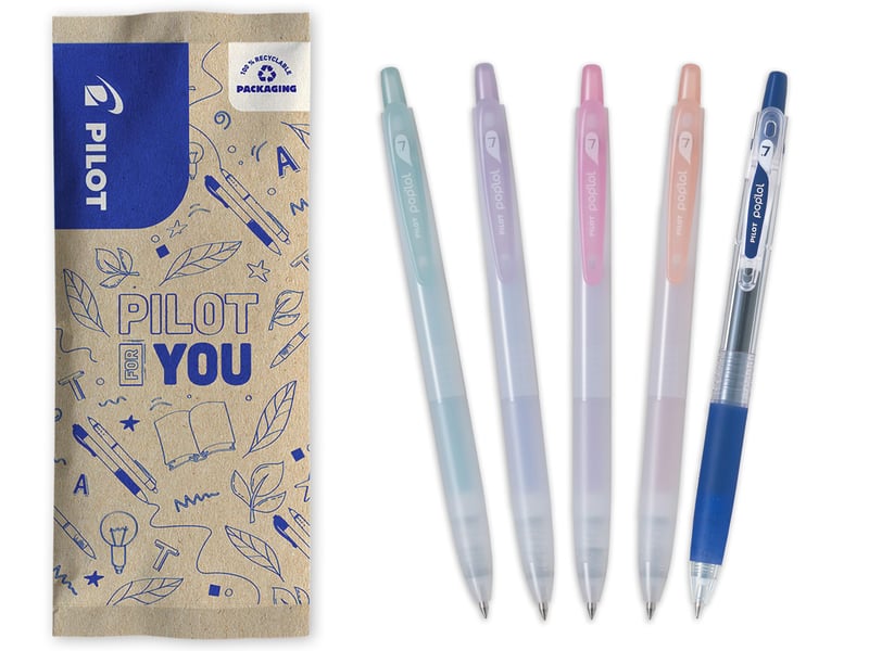 Set 5 Pixuri cu Gel PILOT Pop'Lol – Verde pastel, Mov, Roz, Portocaliu și Albastru – Cu mecanism, Reîncărcabile, Vârf mediu