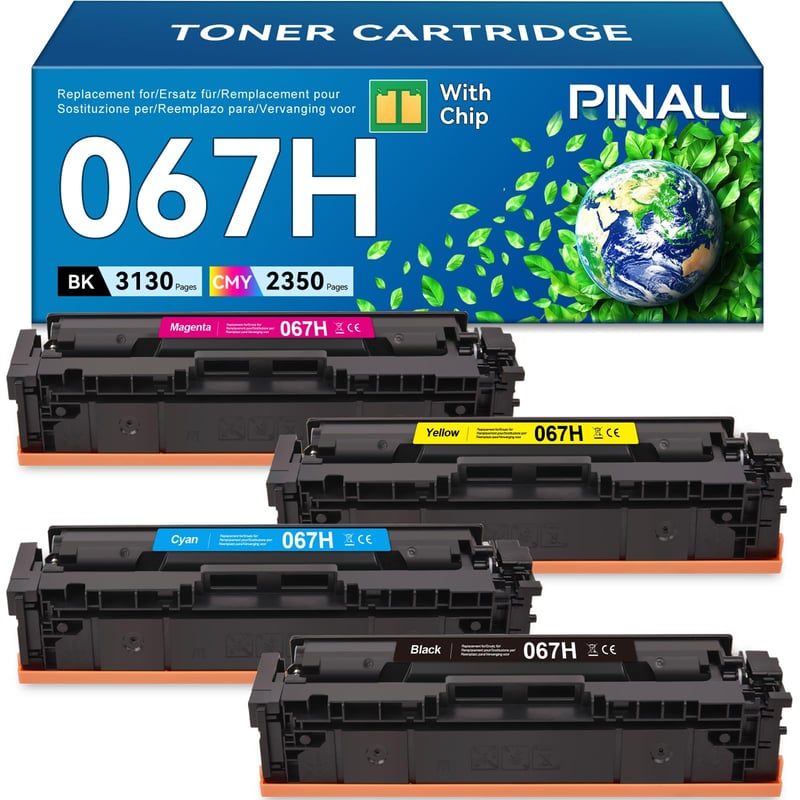 Toner PINALL 067H 067 pre tlačiarne Canon i-SENSYS MF657cdw, MF655cdw, MF651cw, LBP633cdw, LBP631cdw – čierny, azúrový, žltý, purpurový, 4-dielne balenie