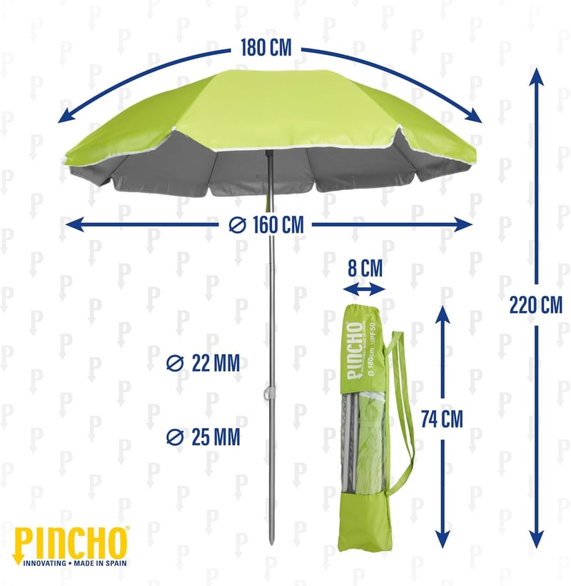 Pincho 180 cm összecsukható napernyő motorkerékpárhoz biciklhez UV védelmes UPF50+ - Pistachio Green