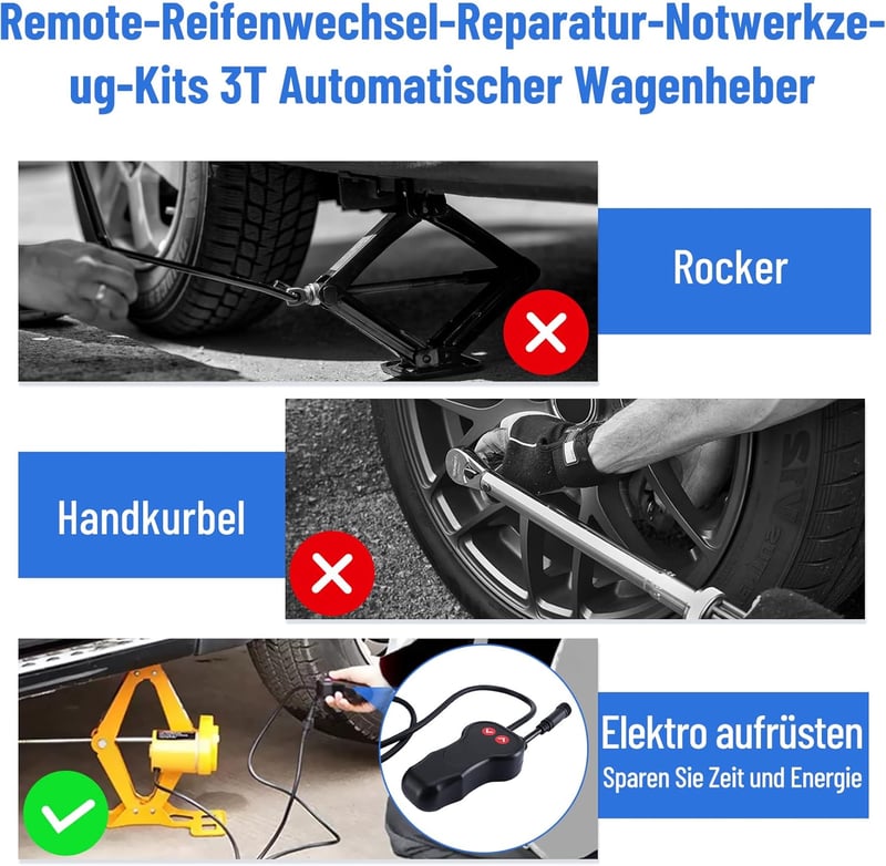 Pindex Elektromos Emelő 12V 1.5T - Távirányítós Autóemelő SUV-hoz és Személyautókhoz, 12-42 cm Emelési Magasság, Kék