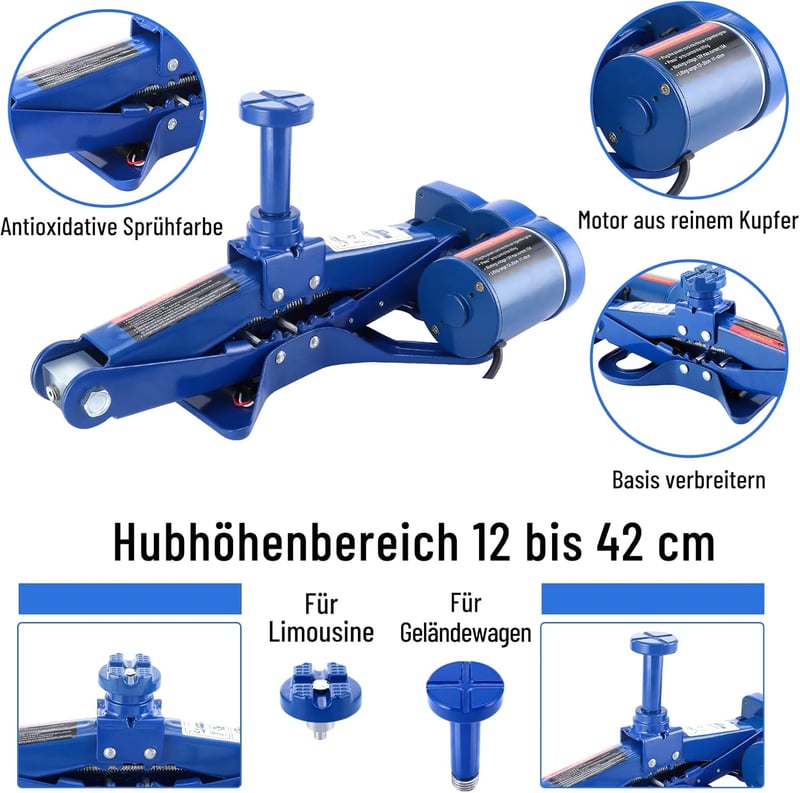Pindex Elektromos Emelő 12V 1.5T - Távirányítós Autóemelő SUV-hoz és Személyautókhoz, 12-42 cm Emelési Magasság, Kék