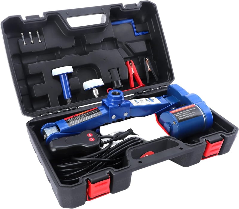 Pindex Elektromos Emelő 12V 1.5T - Távirányítós Autóemelő SUV-hoz és Személyautókhoz, 12-42 cm Emelési Magasság, Kék