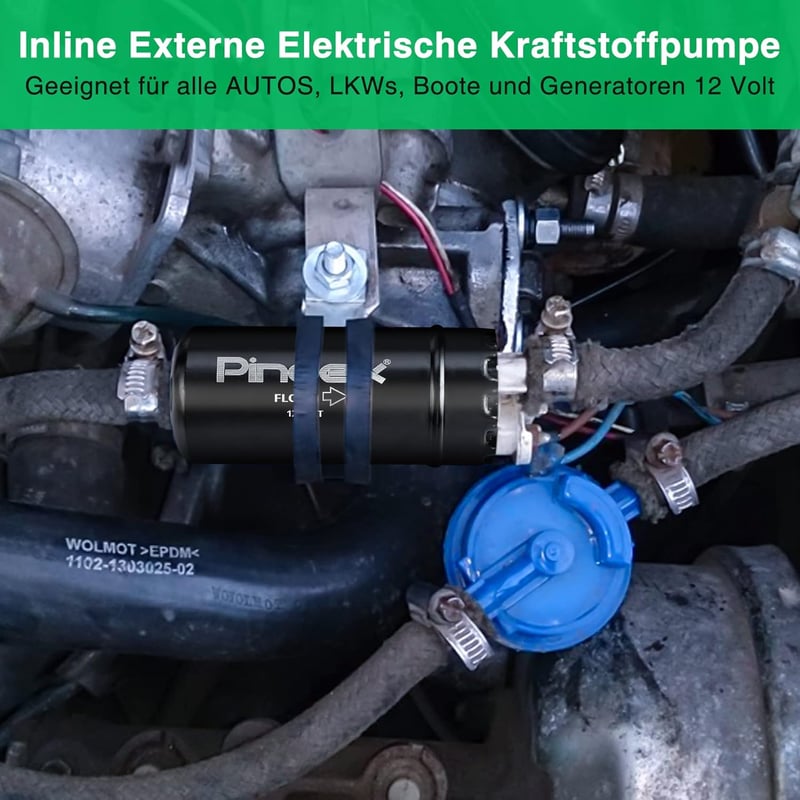 Pindex Elektromos Üzemanyag Szivattyú 12V - Univerzális Benzin és Dízel Adagoló Pumpa, Külső Szerelésű, 0580464070 Kompatibilis, Fekete