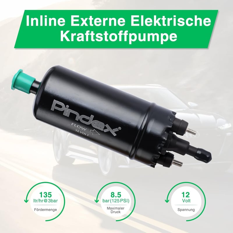 Pindex Elektromos Üzemanyag Szivattyú 12V - Univerzális Benzin és Dízel Adagoló Pumpa, Külső Szerelésű, 0580464070 Kompatibilis, Fekete