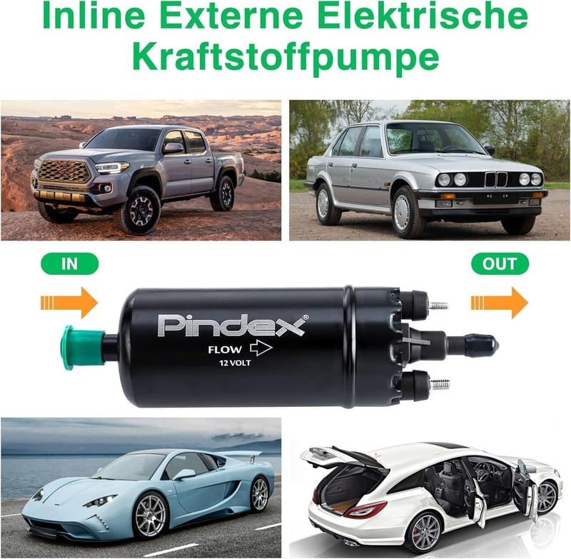 Pindex Elektromos Üzemanyag Szivattyú 12V - Univerzális Benzin és Dízel Adagoló Pumpa, Külső Szerelésű, 0580464070 Kompatibilis, Fekete