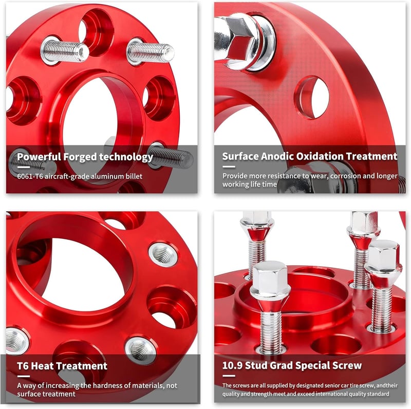 Pindex Keréknyomtáv Szélesítő 5x112 20mm - Audi A4 A5 A6 A7 Kompatibilis, 66.5mm Középfurat, 10db M14x1.5 Kerékcsavarral, Piros