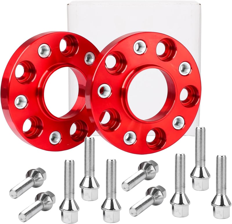Pindex Keréknyomtáv Szélesítő 5x112 20mm - Audi A4 A5 A6 A7 Kompatibilis, 66.5mm Középfurat, 10db M14x1.5 Kerékcsavarral, Piros