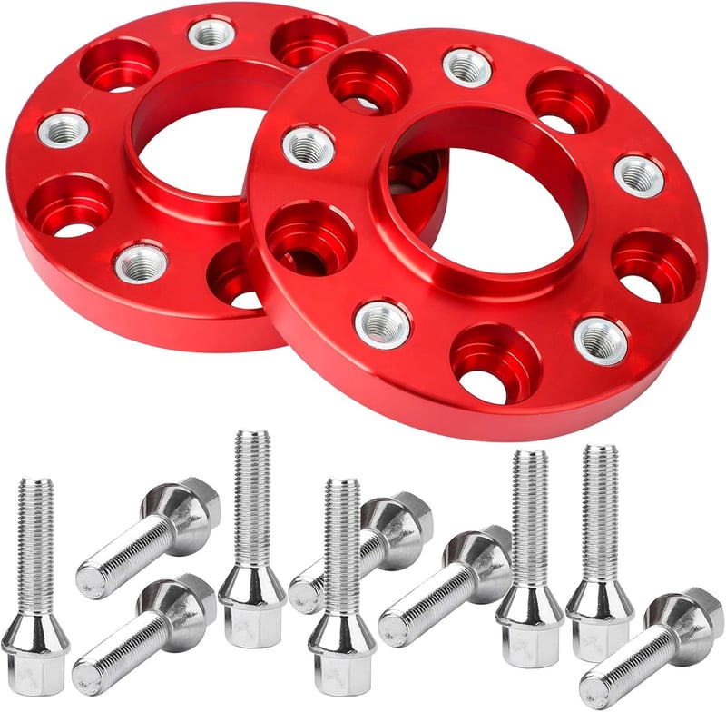 Pindex Keréknyomtáv Szélesítő 5x112 20mm - Audi A4 A5 A6 A7 Kompatibilis, 66.5mm Középfurat, 10db M14x1.5 Kerékcsavarral, Piros