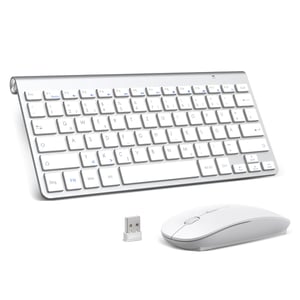 PINKCAT Mini bežični set tipkovnice i miša, 2.4 GHz, ergonomski, tanki dizajn, QWERTZ raspored, 12 FN tipki, tihi rad, srebrna, za PC, laptop i Smart TV